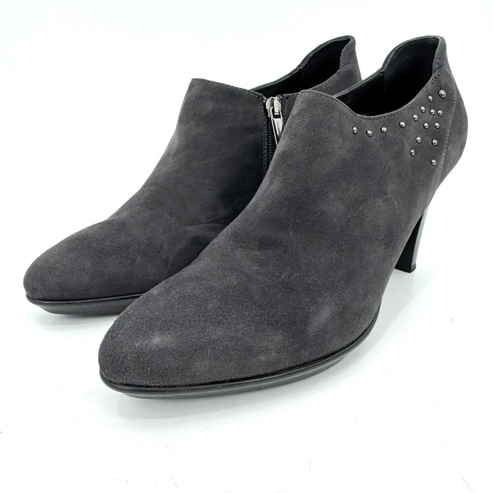 AQUATALIA Dark Gray Suede Bead Studded Heeled Booties Size 10